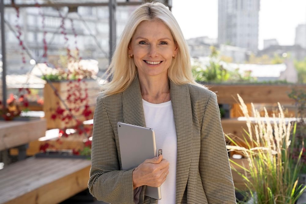 Profissões para Mulheres Maduras (50+)-Mulher madura trabalhando com autonomia e propósito após os 50 anos