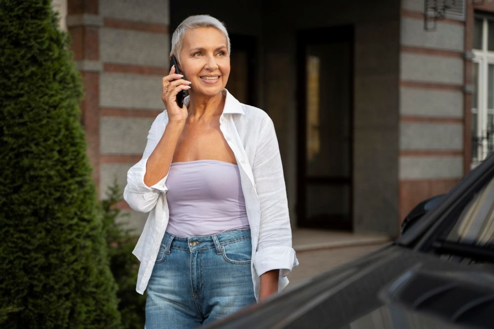 Planejamento de viagens para a mulheres 50 mais, mulher madura em viagem falando ao celular