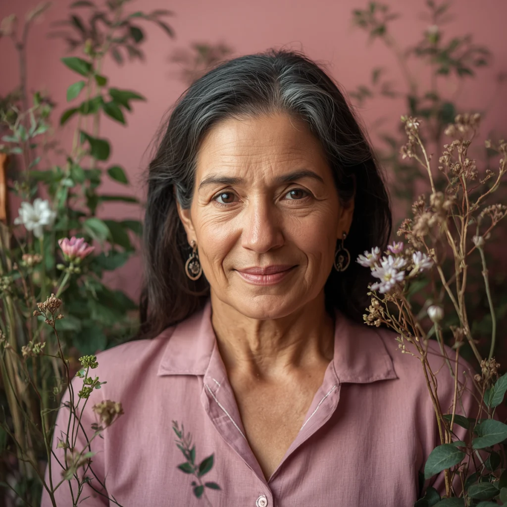 mulhrer madura em meio a plantas representando a fitoterapia como terapia alternativa na menopausa