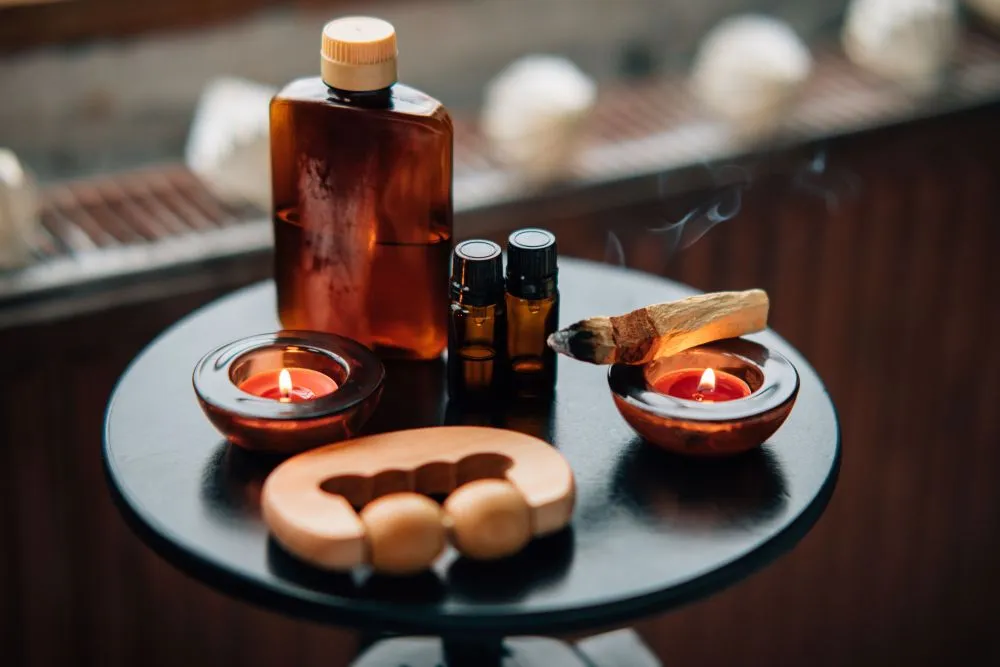 Aroma massagem Científica kit de oleos e aparelho de massagem
